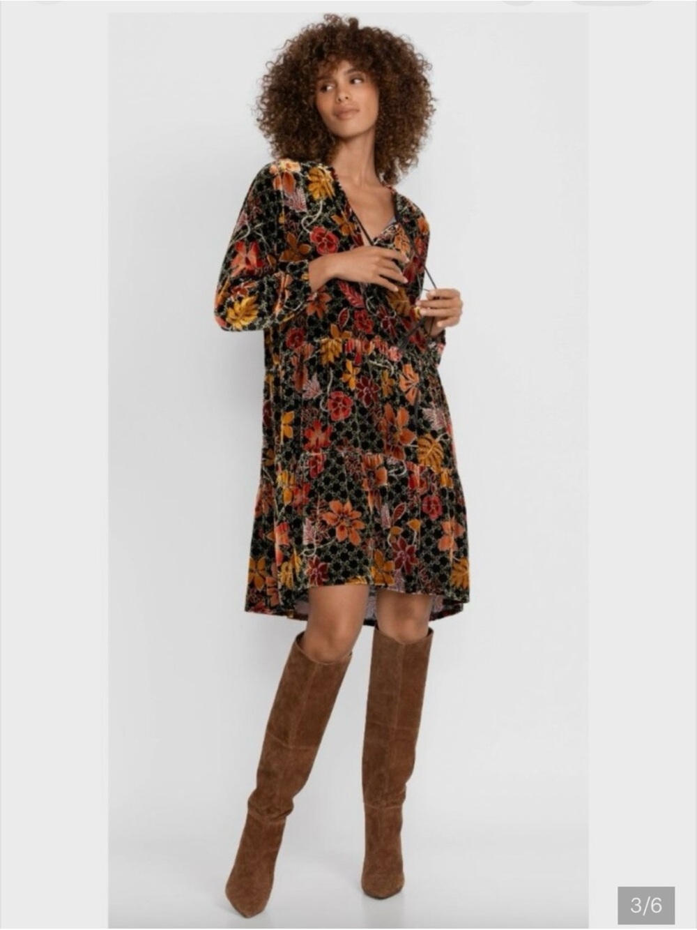 Johnny Was Jasmoon Flore Velvet-Field Tiered Dress